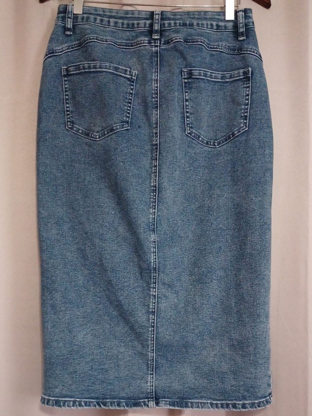 Flamingals Medium Wash Denim Button Front Split Hem Midi Skirt Pockets Stretch M - Picture 10 of 15